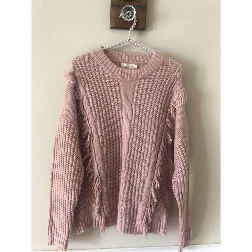 NWT Dreamers Womens Size S Lavender Sweater Cable Knit Fringe Wool Blend
